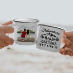 Personalised Adventure Is Out There Let's Find It 11oz Family Enamel Mug Couple with Kid for Camping Picnic Office Home Use Birthday Gift