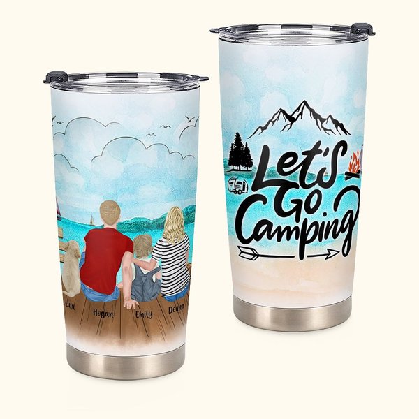 Vaso personalizado Go Camping Family Together Dogs Pets Kids 20oz Tumbler Vacation para bebidas frías y calientes