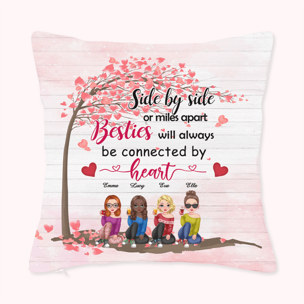 Personalizado Side By Side Or Miles Apart Bestie Will Always Be Connected By Heart Throw Pillow Cover Ideas de regalos para mujeres para la sala de es