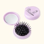 Personalised Set of 2 Round Folding Travel Hair Brushes with Mirror Pocket Hair Brush Mini Hair Comb for Women Easy Keep in Handbag Bag Car Gym
