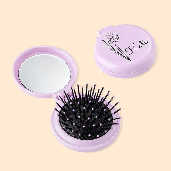 Set personnalisé de 2 brosses à cheveux de voyage rondes et pliantes avec miroir Brosse à cheveux de poche Mini peigne à cheveux pour femmes Facile à 
