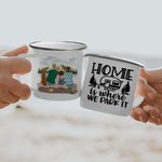 Taza de café esmaltada personalizada Home Is Where We Park It Taza de café esmaltada blanca Ligera Portátil Fácil de Limpiar para Desayunar en Casa Be