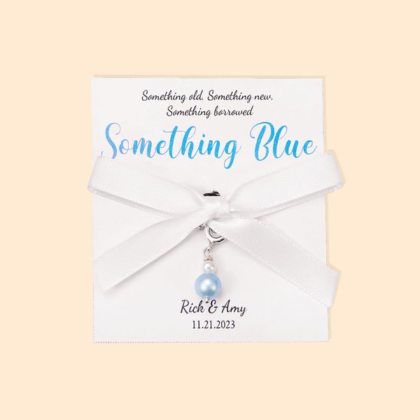 Breloque Perle d'Eau Bleue en Argent Sterling Personnalisée avec Nom et Date Accessoire de Mariée Cadeau Charm pour Chaussures Bouquet Robe Jarretière