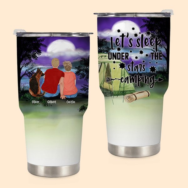 Gepersonaliseerde Let Us Sleep Under The Stars Familie Camping at Night 30oz Tumbler Verjaardagscadeau Verjaardagscadeau