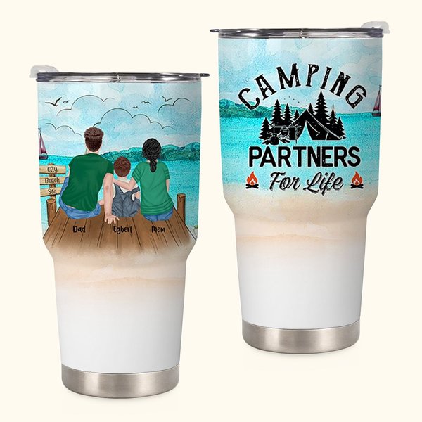 Gepersonaliseerde Camping Partners For Life Zee en Brug Familie Camping 30oz Tumbler Verjaardagscadeau Verjaardagscadeau voor familie echtpaar
