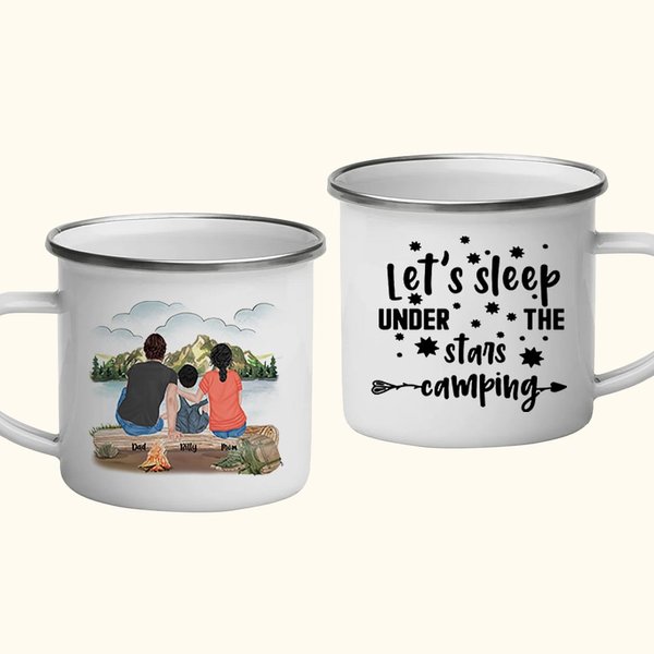 Tazza smaltata personalizzata Let's Sleep Under The Stars Camping Family per il campeggio, il picnic, l'ufficio, l'uso domestico, il regalo di complea