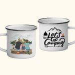 Personalized Let's Go Camping Enamel Mug Camping Tea Cup with Handle Hot or Cold Liquids for Family Gathering Party Camping Picnic Fishing