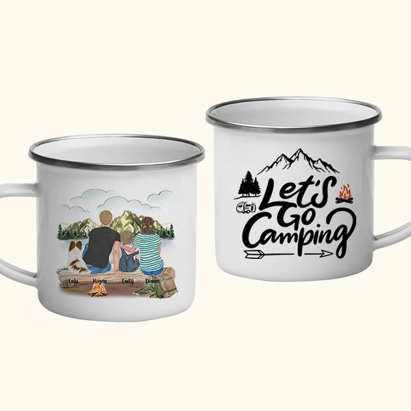 Personalized Let's Go Camping Enamel Mug Camping Tea Cup with Handle Hot or Cold Liquids for Family Gathering Party Camping Picnic Fishing