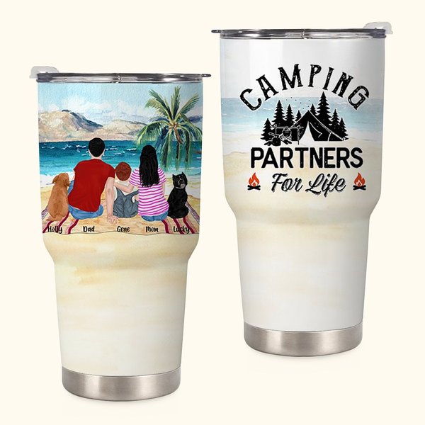 Personalized Family Beach Camping Camping Partners For Life 30oz Tumbler Anniversary Gift Birthday Gift for Family Couple