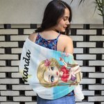 Personalisiertes Cartoon Mädchen am Meer Strandtuch Badetuch Schnell Trocknend Super Saugfähig Geburtstag Freundschaft Geschenk für Freunde Besties