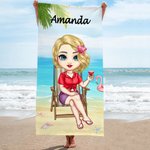 Personalisiertes Cartoon Mädchen am Meer Strandtuch Badetuch Schnell Trocknend Super Saugfähig Geburtstag Freundschaft Geschenk für Freunde Besties