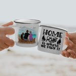 Personalisierte Home Is Where We Park It Family Travel Emaille Becher Leichtgewicht für Suppe Tee Kaffee und heiße Schokolade Jahrestag Geschenk