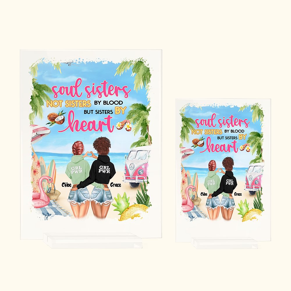 Plaque Acrylique Personnalisée Soul Sisters Pas Sœurs de Sang Mais Sœurs de Coeur Plaque Acrylique Besties Long Distance Gift