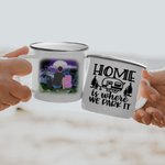 Personalised Home Is Where We Park It 11oz Family Night Camping Enamel Mug for Home Breakfast Drinking Valentine's Day Gift Christmas Gift