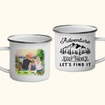 Personalisierte Abenteuer ist da draußen finden wir es Sonnenaufgang Familie Emaille Becher tragbar für Familie Versammlung Freund Party Camping Pickn