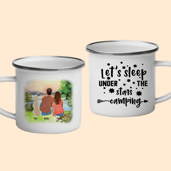 Personalisierte Let's Sleep unter den Sternen Camping weiß Emaille Becher für Haus Frühstück Trinken Geburtstag Geschenk