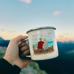 Taza esmaltada personalizada Let's Sleep Under The Stars Camping 11oz Family para camping picnic oficina uso doméstico