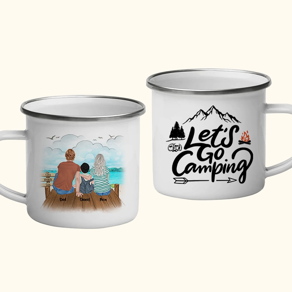 Tasse en émail personnalisée Let's Go Camping Portable Léger Facile à nettoyer pour les réunions de famille Fête Camping Pique-nique Pêche