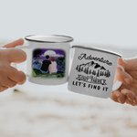 Personalised Adventure Is Out There Let's Find It 11oz Night Family Camping Enamel Mug with Handle Portable Lightweight Easy Clean Birthday Gift
