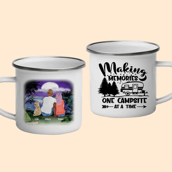 Tasse en émail personnalisée Making Memories One Campsite At A Time Family Camping pour la randonnée en plein air Backpacking Travel Valentine's Day G
