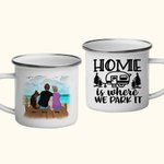 Personalisierte Home Is Where We Park It Family Travel Emaille Becher Leichtgewicht für Suppe Tee Kaffee und heiße Schokolade Jahrestag Geschenk