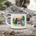 Taza esmaltada de viaje personalizada Camping Partners For Life Sunrise para sopa, té, café y chocolate caliente Regalo de aniversario