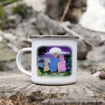 Personalized Let's Go Camping Couple with Pet Dog Family Enamel Mug with Handle Easy to Clean for Tea Coffee Hot Chocolate Valentine's Day Gift