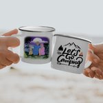 Personalized Let's Go Camping Couple with Pet Dog Family Enamel Mug with Handle Easy to Clean for Tea Coffee Hot Chocolate Valentine's Day Gift