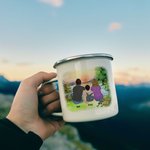 Taza esmaltada de viaje personalizada Camping Partners For Life Sunrise para sopa, té, café y chocolate caliente Regalo de aniversario