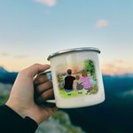Taza de camping familiar esmaltada personalizada Let's Go Camping Sunrise 11oz para sopa, té, café y chocolate caliente Regalo de San Valentín