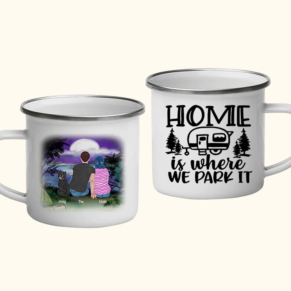Tasse en émail personnalisée Home Is Where We Park It 11oz Family Night Camping Mug for Home Breakfast Drinking Valentine's Day Gift Christmas Gift