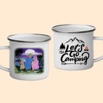 Personalized Let's Go Camping Couple with Pet Dog Family Enamel Mug with Handle Easy to Clean for Tea Coffee Hot Chocolate Valentine's Day Gift