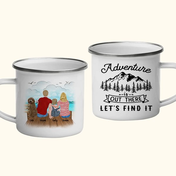 Gepersonaliseerde Adventure Is Out There Let's Find It 11oz Familie Camping Emaille mok met handvat Draagbare gemakkelijk schoon te maken Camping Gift