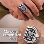 Personalized Handmade Retro Embossed Duogram Flip Monogram Signet Ring Birthday Stress Relief Gift for Men