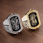 Personalized Handmade Retro Embossed Duogram Flip Monogram Signet Ring Birthday Stress Relief Gift for Men