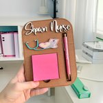 Personalized Stethoscope Design Sticky Note Wooden Holder with Pen Slot Appreciation Graduation Gift for Nurse Doctor Medical Worker