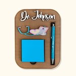 Personalized Stethoscope Design Sticky Note Wooden Holder with Pen Slot Appreciation Graduation Gift for Nurse Doctor Medical Worker