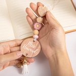 Cordino personalizzato per insegnanti Boho Cordino con perline Faccia sorridente margherita arcobaleno con nome Regalo di apprezzamento per insegnanti