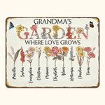 Personalised Birth Flower Metal Sign Where Love Grows Gift for Grandma Mother