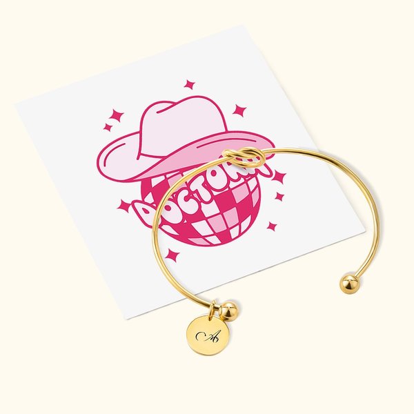 Personalizada Estilo Disco Tie The Knot Pulsera Grabado con Inicial Regalo de Fiesta de Novia Regalo de Novia para Boda con Tarjeta