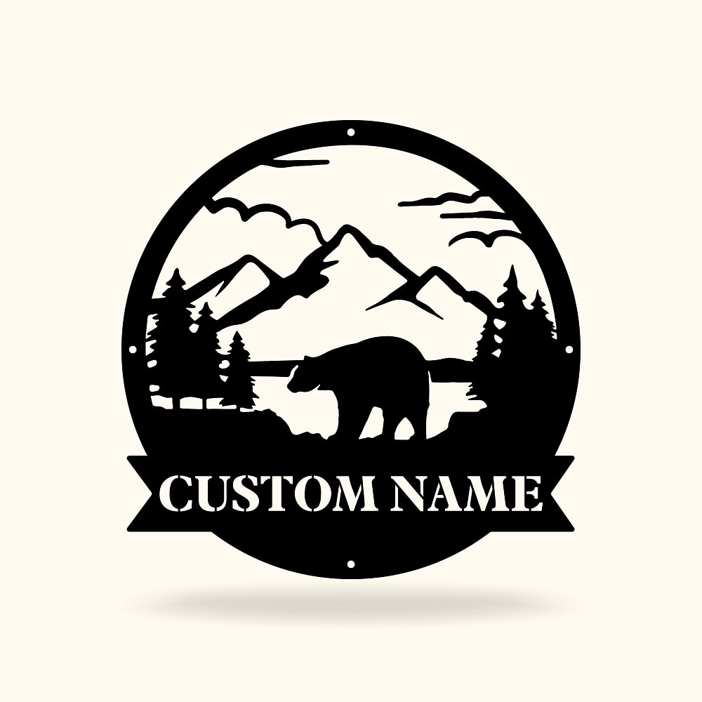 Art mural personnalisé Monogramme Ours Panneau métal avec nom Cadeau de chasse pour homme Grand-père Farther