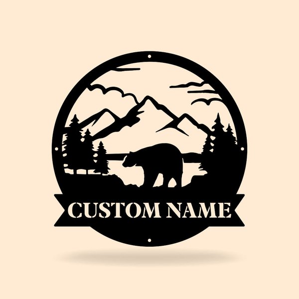 Personalisierte Wand Kunst Bär Monogramm Bär Metallschild mit Namen Jagd Geschenk für Mann Farther Großvater