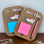 Personalized Stethoscope Design Sticky Note Wooden Holder with Pen Slot Appreciation Graduation Gift for Nurse Doctor Medical Worker