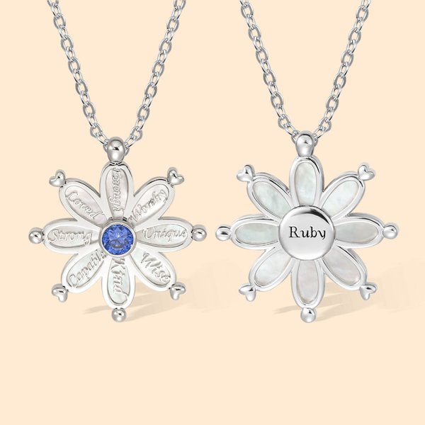 Personalized Daisy Flower Birthstone Inspirational Necklace Encouragement Jewelry Birthday Mother's Day Valentine's Day Gift for Her
