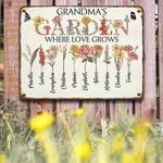 Personalised Birth Flower Metal Sign Where Love Grows Gift for Grandma Mother