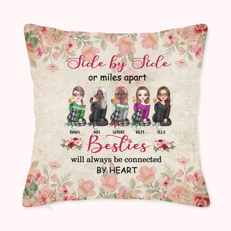Personnalisé Besties Will Always Be Connected By Heart Vintage Rose Background Throw Pillow Cover Birthday Gift Sofa Decor