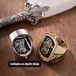 Personalized Handmade Retro Embossed Duogram Flip Monogram Signet Ring Birthday Stress Relief Gift for Men