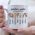 Personalized Birth Month Flower Mug Garden Coffee Cup Gift for Mom Grandma Grandparent Family Keepsake