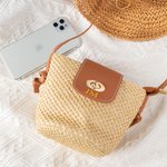 Sac de Paille Personnalisé avec Monogramme Sac avec Bandoulière en Cuir Accessoire de Voyage Vacances d'Été à la Plage Cadeau pour Femme