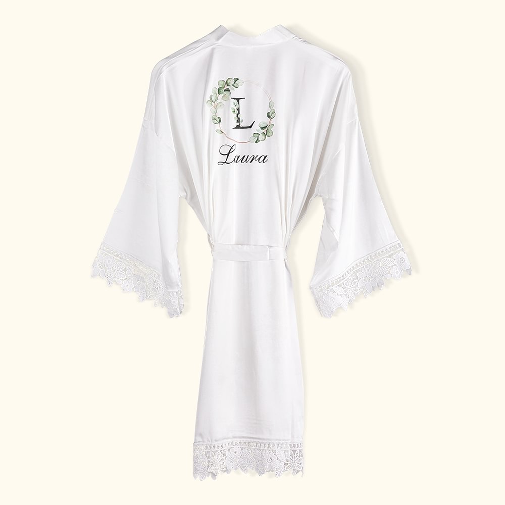 Robe de mariée en satin de style bohème avec bordure en dentelle Cadeau de mariage pour l'enterrement de vie de jeune fille Cadeau de mariage pour l'e
